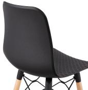 Tabouret de snack mi-hauteur scandinave 'Slakwood Mini' noir 4 pieds bois repose pieds dossier haut