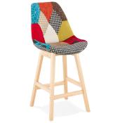 Tabouret de snack mi-hauteur scandinave 'Chairman Mini' patchwork 4 pieds bois dossier haut