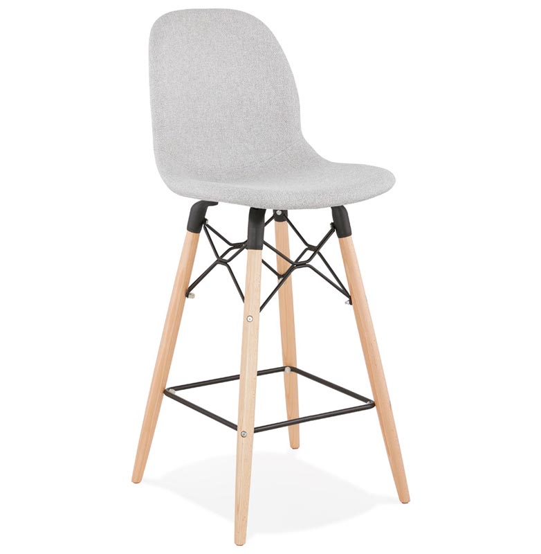 Tabouret de snack mi-hauteur scandinave 'Verkwood Mini' tissu gris 4 pieds bois dossier haut