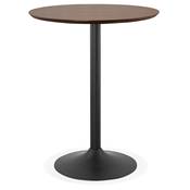 Table de bar haute design ronde 'Standup' mange debout en noyer avec pied central en métal noir