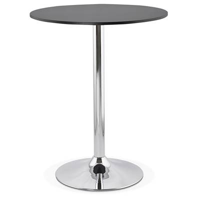 Table de bar haute design ronde 'Twiny' mange debout en bois noir avec pied central en métal chromé