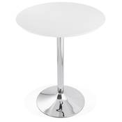 Table de bar haute design ronde 'Barry' mange debout en bois blanc avec pied central en métal chromé