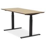 Bureau design assis-debout électrique 'SMALL TECH' en bois naturel pieds métal noir - 150 x 70 cm
