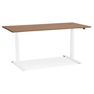 Bureau design assis-debout électrique 'SMALL SEMPLICE' en noyer pieds en métal blanc - 140 x 70 cm