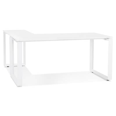 Bureau d'angle design 'MEET L' plateau en bois blanc avec pieds en métal blanc - 160 cm