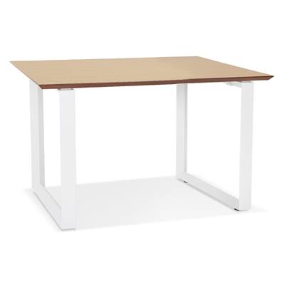 Bureau droit design 'SMART MINI' plateau en bois naturel avec pieds en métal blanc - 130 x 70 cm