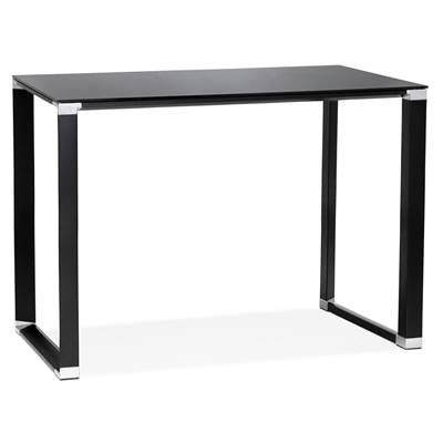 Bureau droit design haut 'HIGH GLASSTOP' en verre noir pieds en métal noir et chromé – 140 x 70 cm