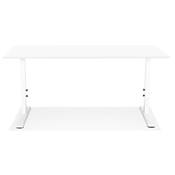 Bureau droit réglable en hauteur design 'MODULARE' blanc en bois pieds en métal blanc - 160 x 80 cm