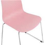 Chaise design empilable 'Style' rose avec pieds tréteaux en métal chromé