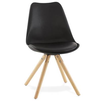 Chaise scandinave design 'Sueden' noire avec 4 pieds en bois naturel