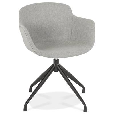 Chaise design à accoudoirs 'TICKY' en tissu gris clair avec 4 pied en métal noir