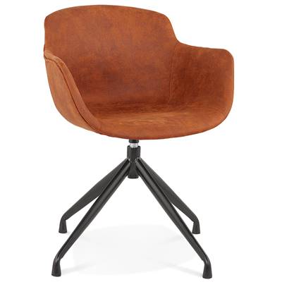 Chaise design à accoudoirs 'TICKY' en microfibre marron avec 4 pied en métal noir