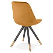 Chaise design style baroque 'MODENA' en velours moutarde 4 pieds en bois noir et métal brossé doré