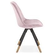 Chaise design style baroque 'MODENA' en velours rose avec 4 pieds en bois noir et métal brossé doré
