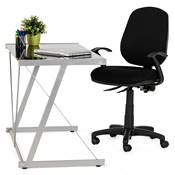 Chaise de bureau design à roulettes dossier bas 'DENKA' noire en tissu maillé pieds en métal chromé
