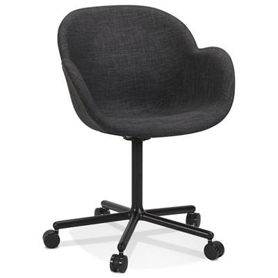 Chaise de bureau à accoudoirs design à roulettes dossier bas 'MINISTRY' tissu gris pieds métal noir