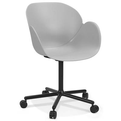 Chaise de bureau à accoudoirs design à roulettes dossier bas 'MINISTRY' grise pieds en métal noir