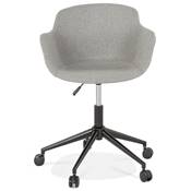 Chaise design de bureau à roulette 'SOFT' en tissu gris clair avec 5 pieds en métal noir