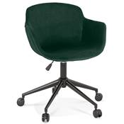 Chaise design de bureau à roulette 'SOFT' en velours vert avec 5 pieds en métal noir