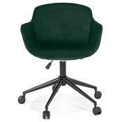 Chaise design de bureau à roulette 'SOFT' en velours vert avec 5 pieds en métal noir