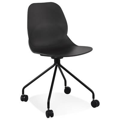 Chaise de bureau à roulettes design 'BLACK RULES' noire avec pied en métal noir
