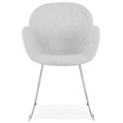 Chaise design à accoudoirs 'LOTUSJÄRN' en tissu gris clair pieds tréteaux en métal chromé