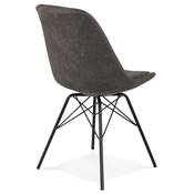 Chaise design style baroque 'GORD' en microfibre grise et 4 pieds avec croisillons en métal noir