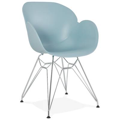 Chaise style industriel design à accoudoirs 'LOTUS' bleue avec 4 pieds en métal chromé