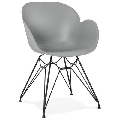 Chaise style industriel design à accoudoirs 'LOTUS' grise avec 4 pieds en métal noir