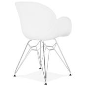 Chaise style industriel design à accoudoirs 'LOTUS' blanche avec 4 pieds en métal chromé