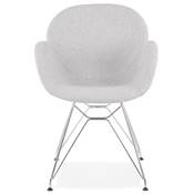 Chaise style industriel design à accoudoirs 'LOTUS' en tissu gris clair avec 4 pieds en métal chromé