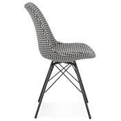 Chaise design 'GORD' en tissu pied de poule et 4 pieds avec croisillons en métal noir