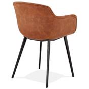 Chaise design lounge à accoudoirs 'NICE' en micro fibre marron avec 4 pieds en métal noir