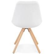 Chaise design style moderne 'FIRENZA' en tissu bouclé blanc avec 4 pieds en bois naturel