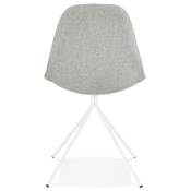 Chaise design style industriel 'PERRY' en tissu gris clair avec 4 pieds en métal blanc