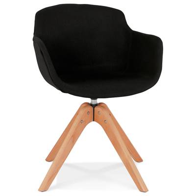 Chaise design de style scandinave à accoudoirs 'VOGAN' en tissu noir avec 4 pieds en bois naturel