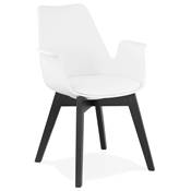 Chaise style scandinave design à accoudoirs 'PRINS' blanche avec 4 pieds en bois noir