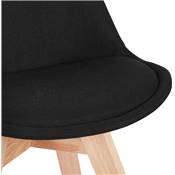 Chaise design scandinave 'MILANO' en tissu noir avec 4 pieds en bois naturel