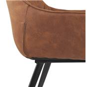 Chaise design vintage à accoudoirs 'DUCA' en microfibre gaufrée marron avec 4 pieds en métal noir