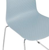 Chaise design empilable 'Style' bleue avec pieds tréteaux en métal chromé
