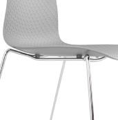 Chaise design empilable 'Style' grise avec pieds tréteaux en métal chromé