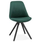 Chaise design 'Black Firenza' en velours vert avec 4 pieds en bois noir