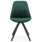 Chaise design 'Black Firenza' en velours vert avec 4 pieds en bois noir