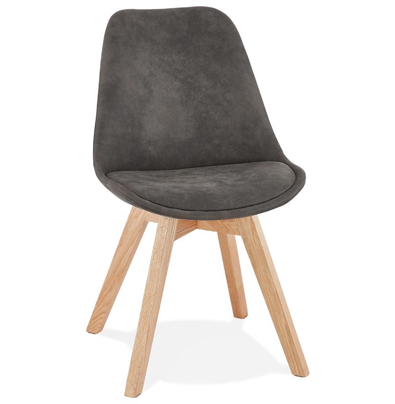 	Chaise design 'Milano' en microfibre grise avec 4 pieds en bois naturel