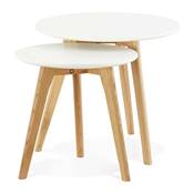 Tables basses scandinaves gigognes rondes 'Mukavä' plateau en bois blanc 3 pieds en bois - Ø 50 cm