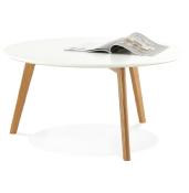 Table basse scandinave ronde 'Kölmy' plateau en bois blanc 3 pieds en bois - Ø 90 cm