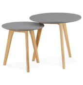 Tables basses scandinaves gigognes rondes 'Mukavä' plateau en bois gris 3 pieds en bois - Ø 50 cm
