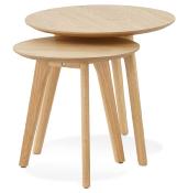 Tables basses scandinaves gigognes rondes 'Mukavä' plateau et 3 pieds en bois naturel - Ø 50 cm
