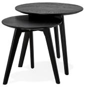 Tables basses scandinaves gigognes rondes 'Mukavä' plateau et 3 pieds en bois noir - Ø 50 cm