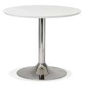 Petite table à diner / de réunion ronde 'Kontur' bois blanc pied central métal chromé - Ø 90 cm